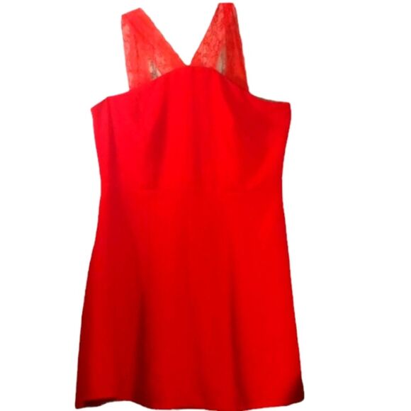 New York & Co Plus Size Red V-neck  Lace Strap Fit and Flare Dress Sz 20 - Picture 2 of 9